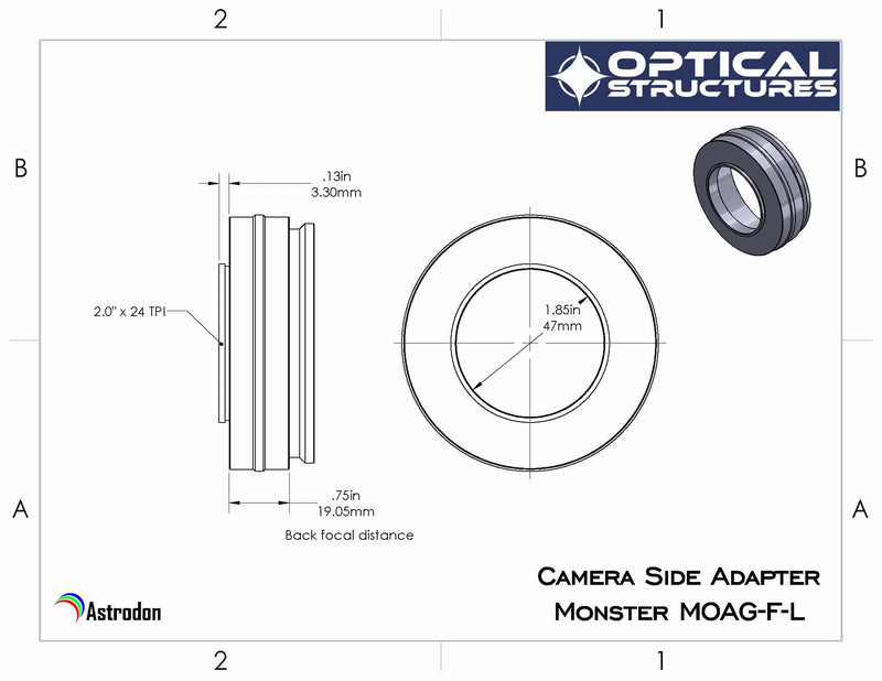 Astrodon MMOAG-F-L (camera-side 2" male adapter, 0.75" 2.0"x 24 TPI long) (6795891409049)