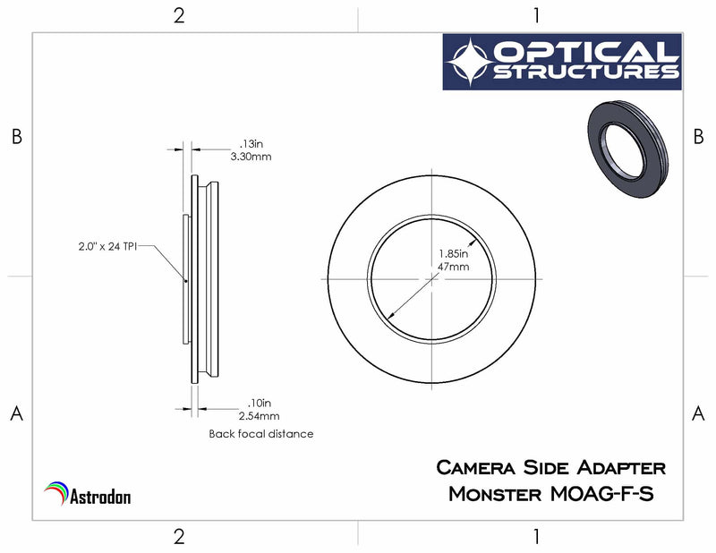 Astrodon MMOAG camera-side 2" male adapter, 0.2" 2.0"x 24 TPI long (6795846254745)
