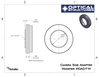 Astrodon camera side adapter, 2.0"x 24 TPI male x .4" protrusion (Model F-M)