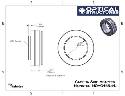 Astrodon camera side adapter, M54 male x .75" protrusion (Model M54-L)
