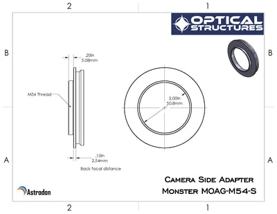 Astrodon camera side adapter, M54 male x .1" protrusion (Model M54-S)