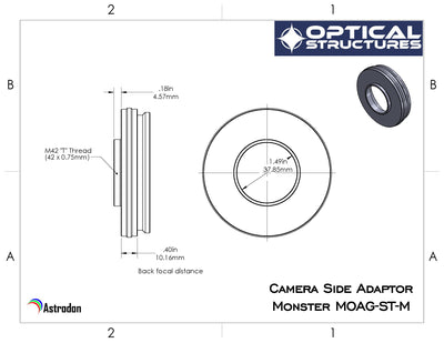 Astrodon camera side adapter, M42 male x .4" protrusion (Model ST-M)