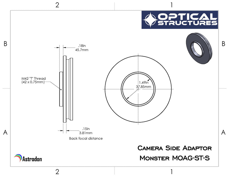 Astrodon camera side adapter, M42 male x .1" protrusion (Model ST-S)