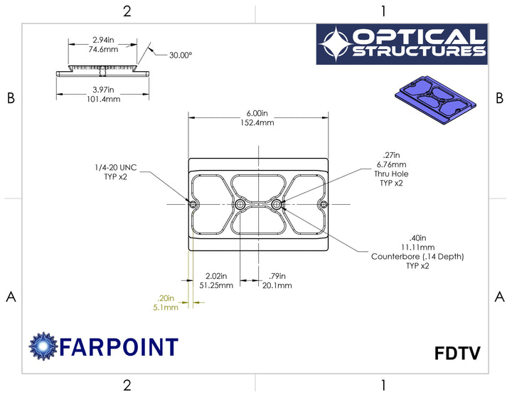 Farpoint Dovetail Plate - Tele Vue Clamshell