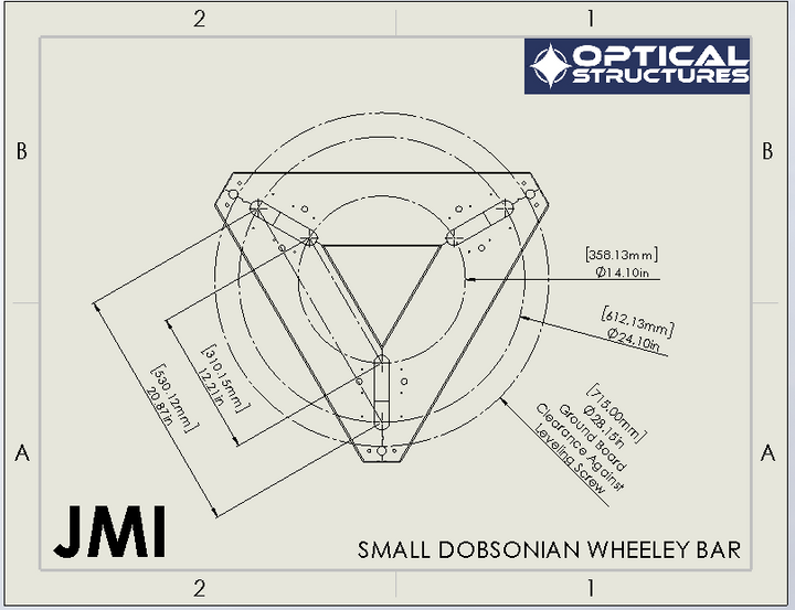 JMI Wheeley Bars, Triangle Style for 8", 10" and 12" Dobsonians