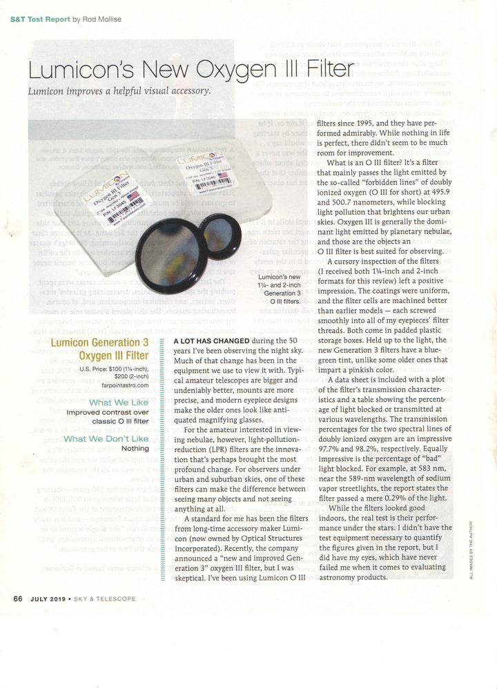 Lumicon 1.25 Inch Oxygen III Gen 3 Filter